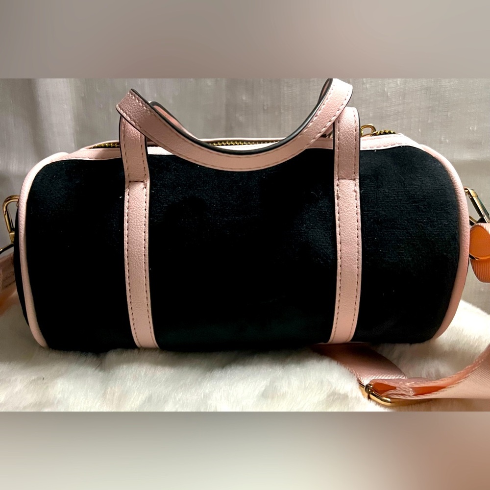 NEW Juicy Couture Pink Black Velour Mini Barrel Bag - Picture 4 of 6
